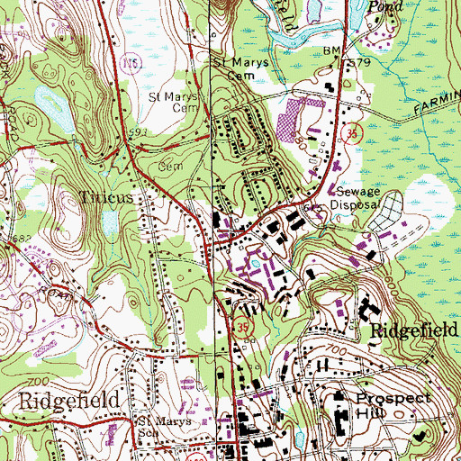 Topographic Map of Copps Hill Common, CT