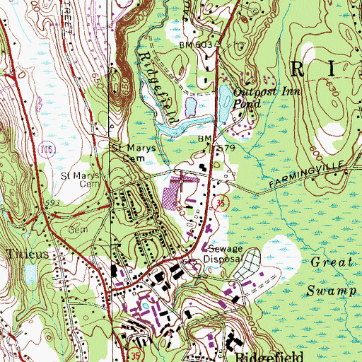 Topographic Map of Copps Hill Plaza Shopping Center, CT