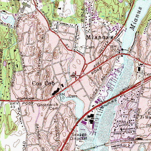 Topographic Map of Cos Cob School, CT