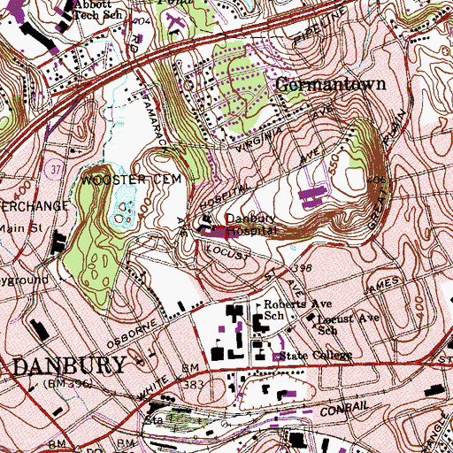 Topographic Map of Danbury Hospital Health Science Library, CT