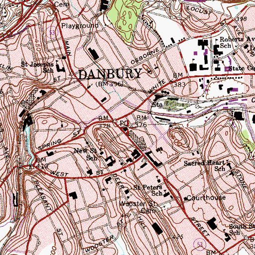 Topographic Map of Main Street Post Office, CT