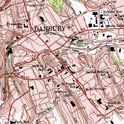 Topographic Map of Danbury Presbyterian Community Church, CT