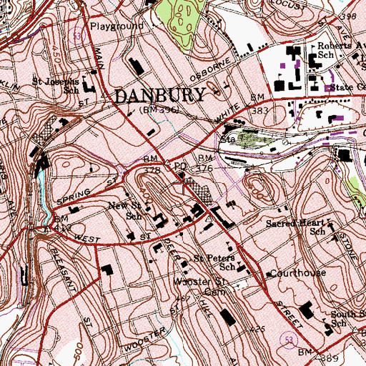 Topographic Map of Danbury Public Library, CT