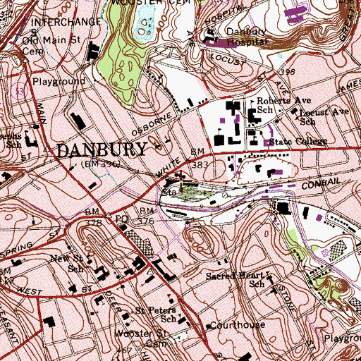 Topographic Map of Danbury Railroad Museum, CT