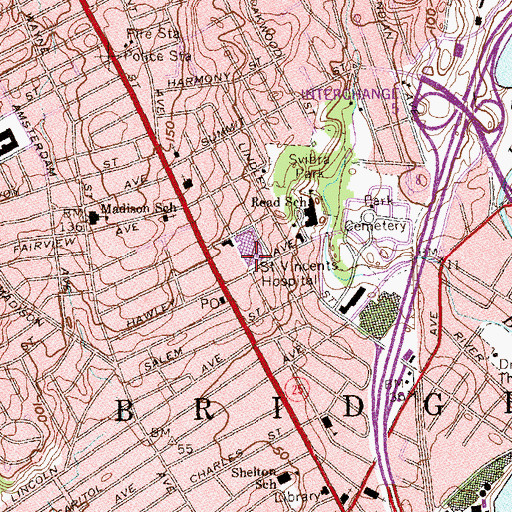 Topographic Map of Daniel T Banks Health Science Library, CT