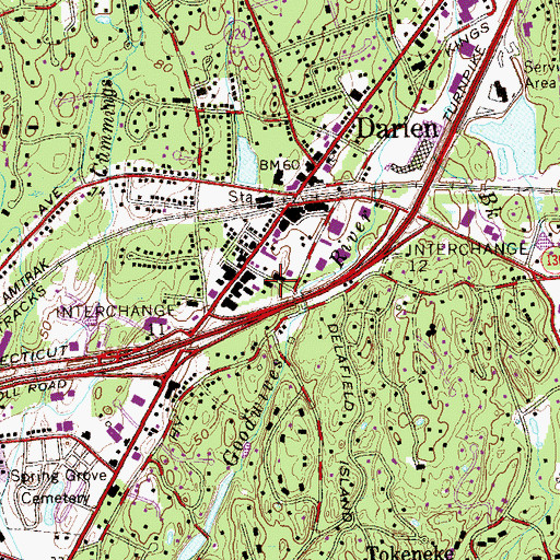 Topographic Map of Darien Post Office, CT