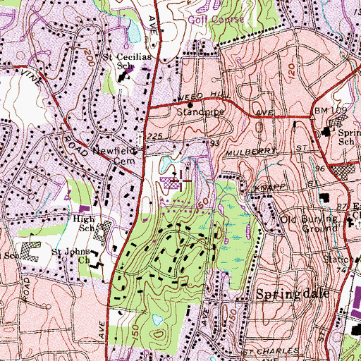 Topographic Map of Davenport Ridge School, CT