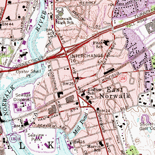 Topographic Map of East Avenue United Methodist Church, CT