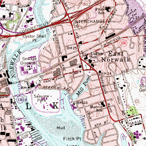 Topographic Map of East Norwalk Library, CT