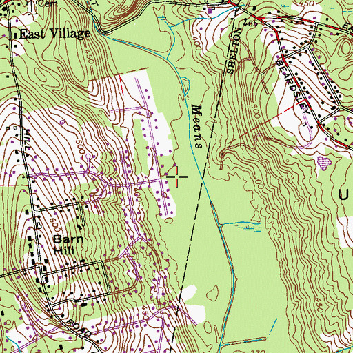 Topographic Map of East Village Park, CT