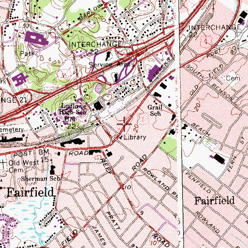 Topographic Map of Fairfield Post Office, CT