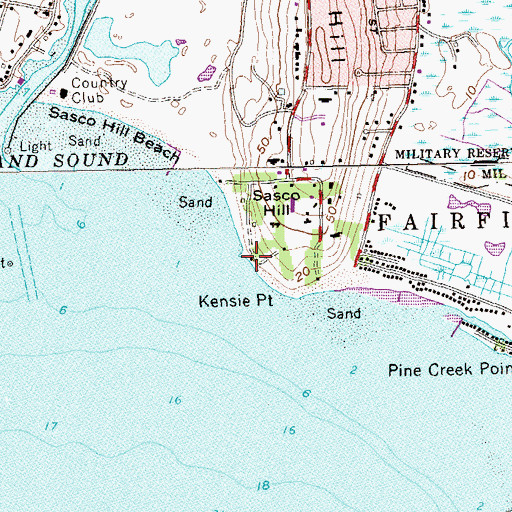 Topographic Map of Fairfield Public Beach, CT
