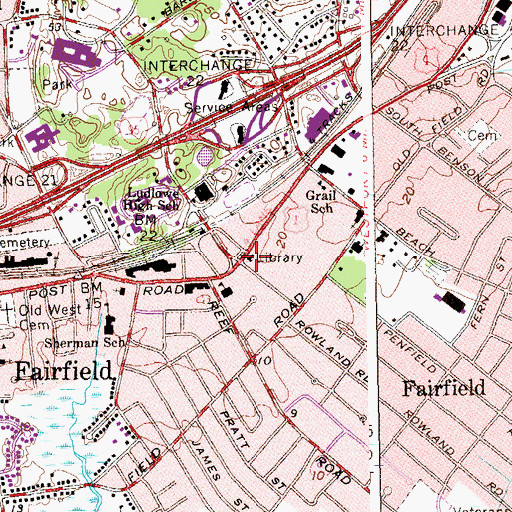 Topographic Map of Fairfield Public Library, CT