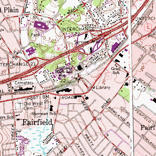 Topographic Map of Fairfield Railroad Station, CT
