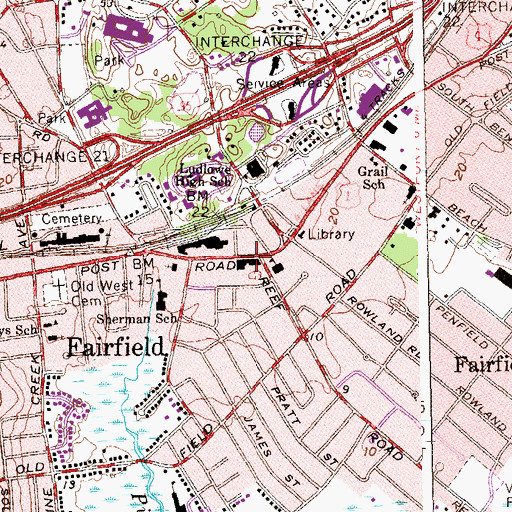 Topographic Map of Fairfield Shopping Center, CT