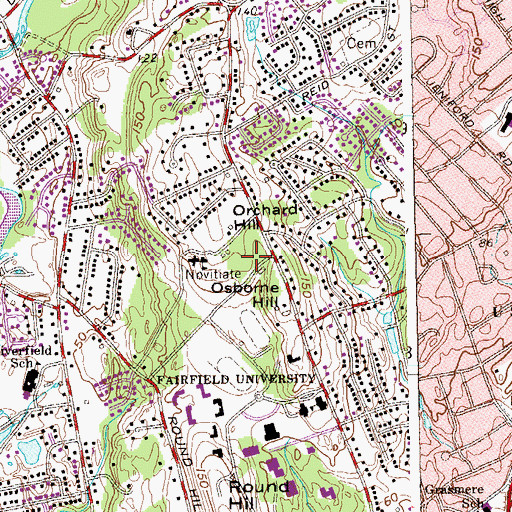 Topographic Map of Fairfield Woods, CT