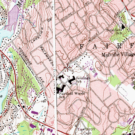 Topographic Map of Fairfield Woods Public Library, CT