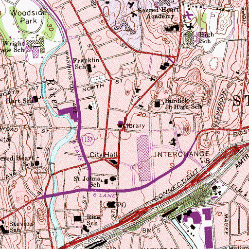 Topographic Map of Ferguson Library, CT