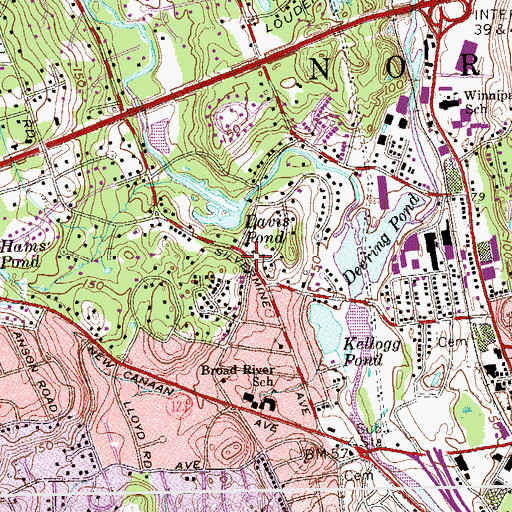 Topographic Map of Four Corners (historical), CT