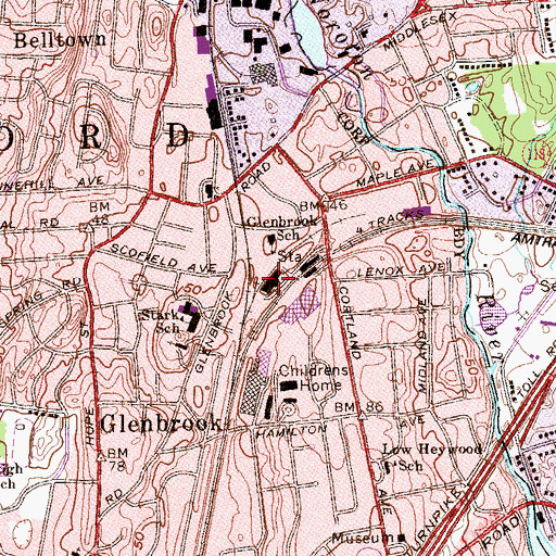 Topographic Map of Glenbrook Station, CT