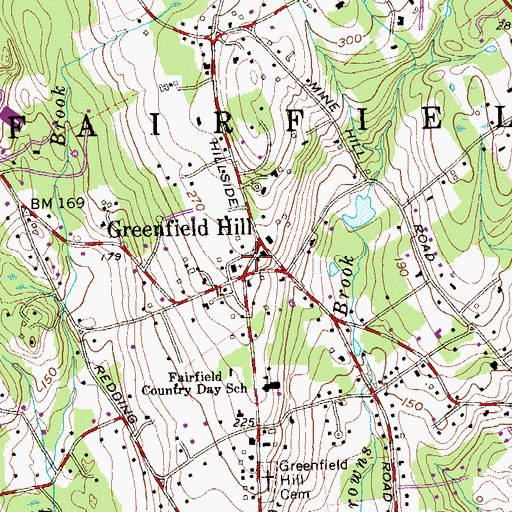Topographic Map of Greenfield Hill Village Green, CT