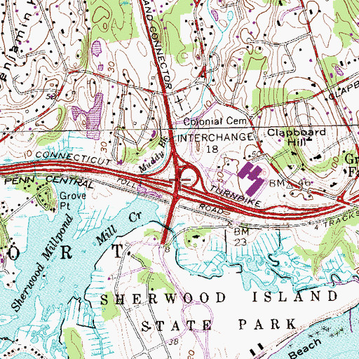 Topographic Map of Greens Farm Station, CT