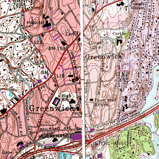 Topographic Map of Greenwich Avenue Center Shopping Center, CT