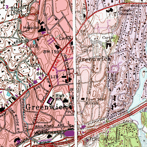 Topographic Map of Greenwich Common, CT