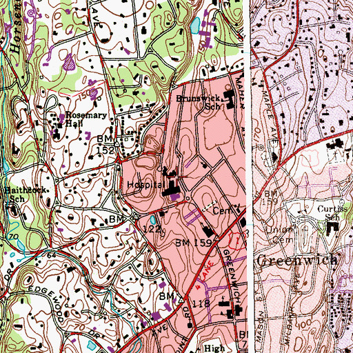 Topographic Map of Greenwich Hospital, CT