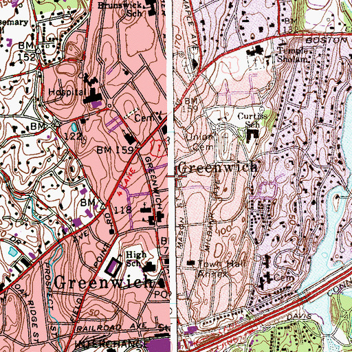 Topographic Map of Greenwich Library, CT