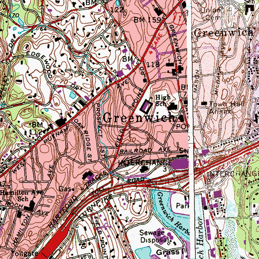 Topographic Map of Greenwich Municipal Center Historic District, CT