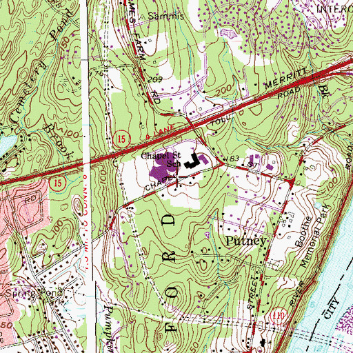 Topographic Map of Harry B Flood Middle School, CT