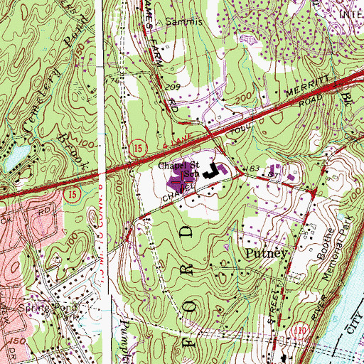Topographic Map of Harry B Flood High School, CT
