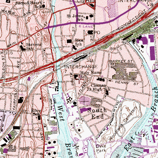 Topographic Map of Holy Name Church, CT