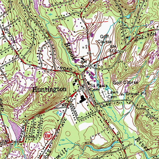 Topographic Map of Huntington Congregational Church, CT