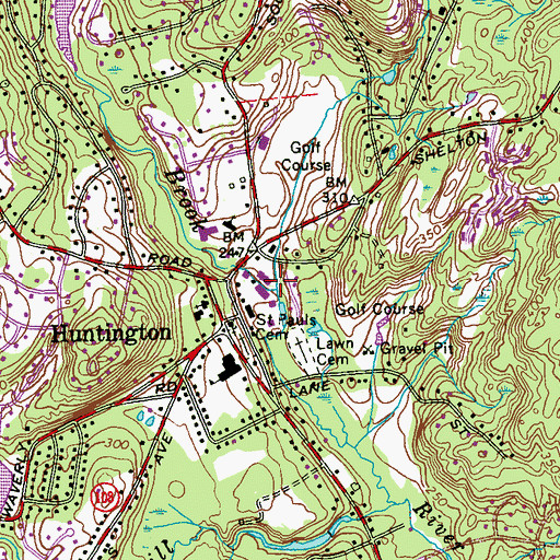 Topographic Map of Huntington Village Center Shopping Center, CT