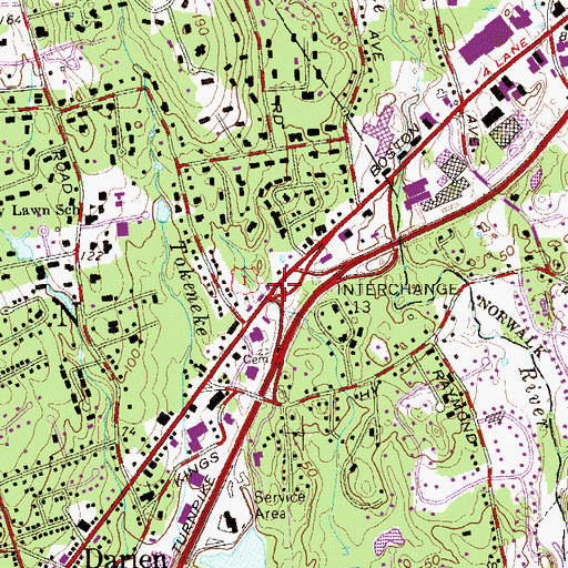Topographic Map of Interchange 13, CT