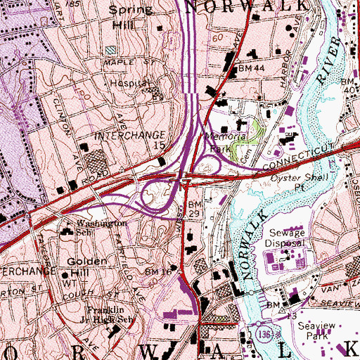 Topographic Map of Interchange 15, CT