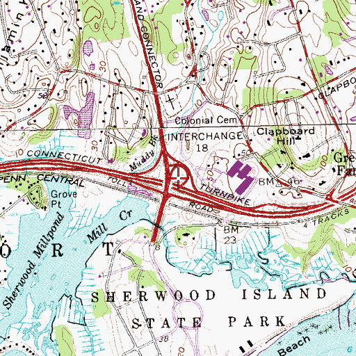 Topographic Map of Interchange 18, CT