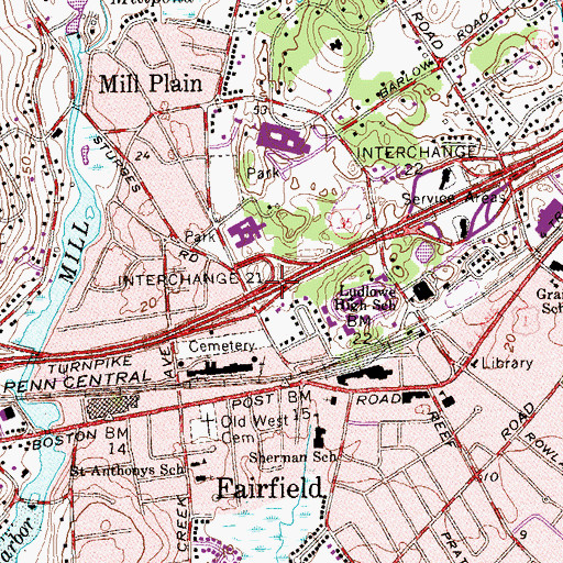 Topographic Map of Interchange 21, CT
