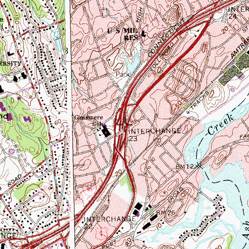Topographic Map of Interchange 23, CT