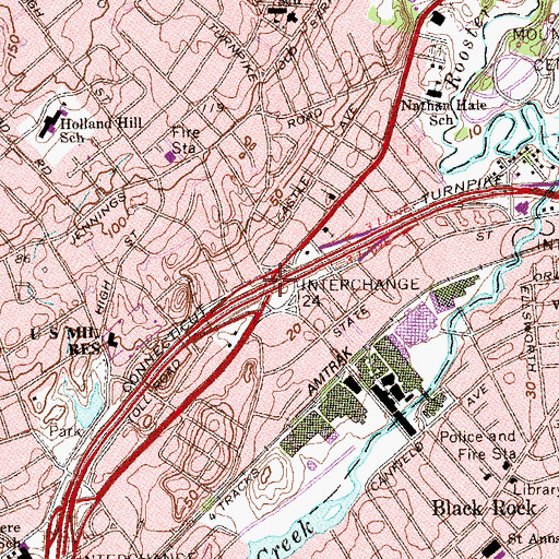 Topographic Map of Interchange 24, CT