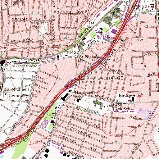 Topographic Map of Interchange 31, CT