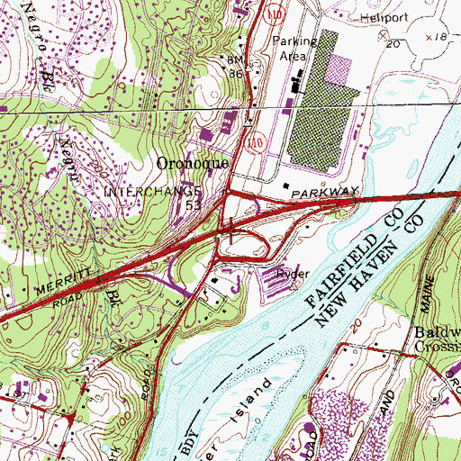 Topographic Map of Interchange 53, CT