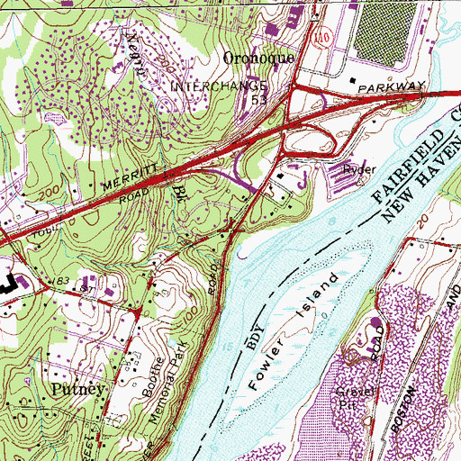 Topographic Map of Johnsons Corner (historical), CT