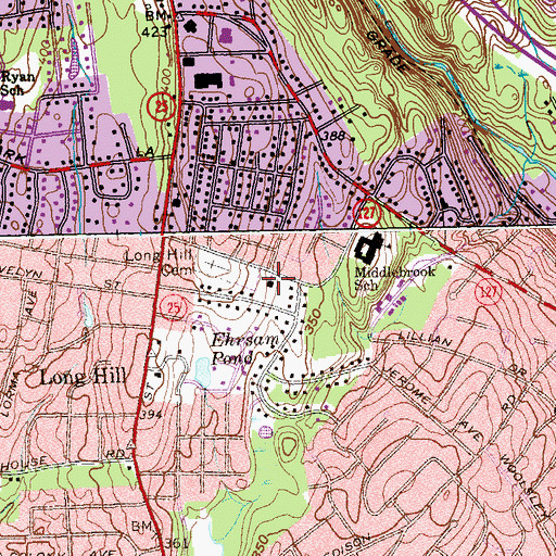 Topographic Map of Long Hill Baptist Church, CT
