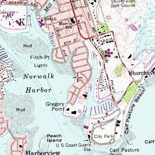 Topographic Map of Marvin Beach, CT