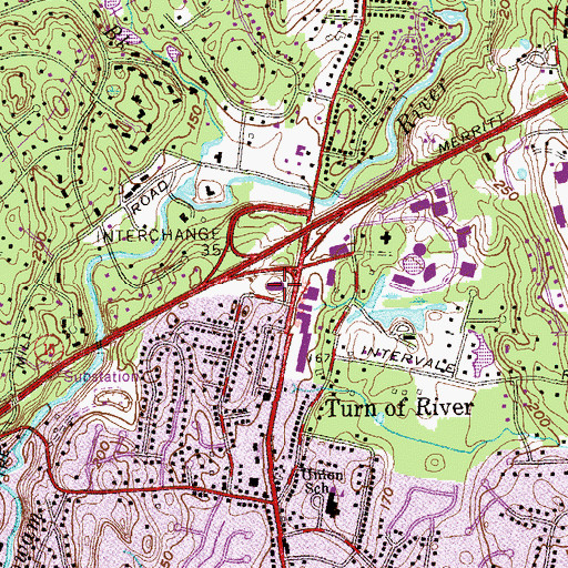 Topographic Map of Merritt Plaza Shopping Center, CT