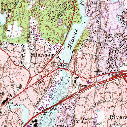 Topographic Map of Mianus River Boat and Yacht Club, CT