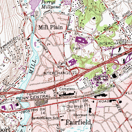 Topographic Map of Mill Plain Green, CT